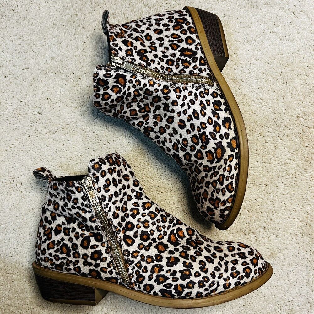 Women's Leopard Chunky Heels Ankle Boots Booties Round Toe Retro Party Shoe 7.5 - Picture 4 of 14